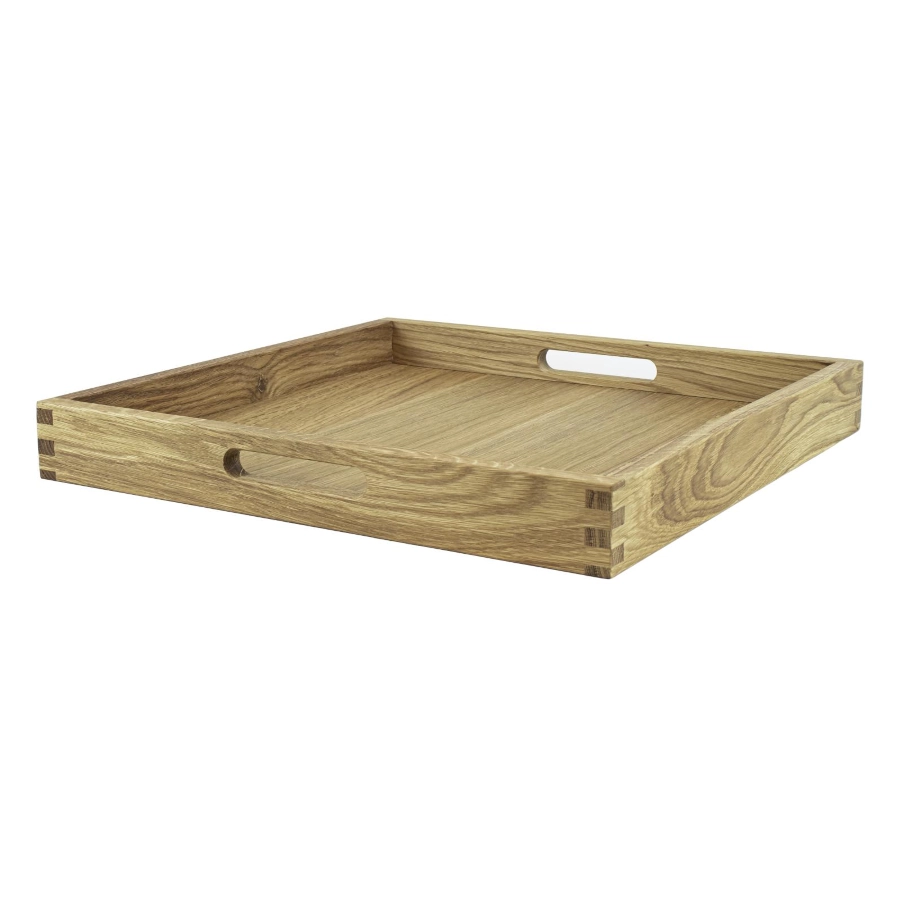 Bricka av ek med handtag som är 40x40 cm och linoljad från Select Concept.