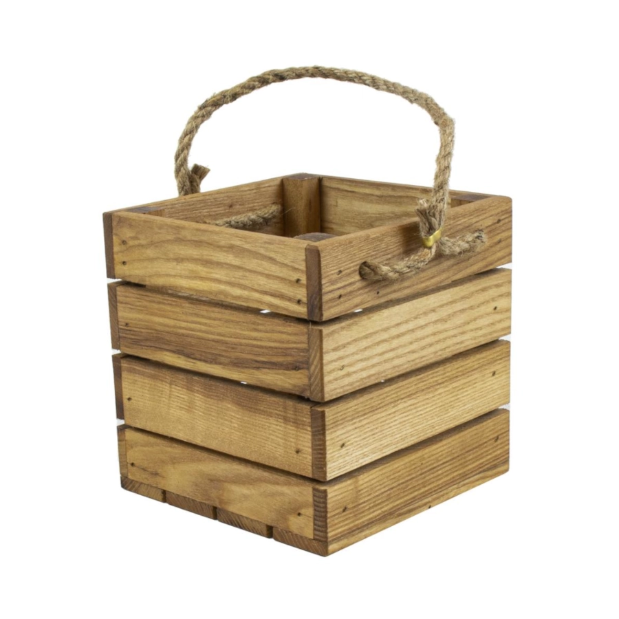 Trälåda med rep, 15x15x15 cm - flera färgval