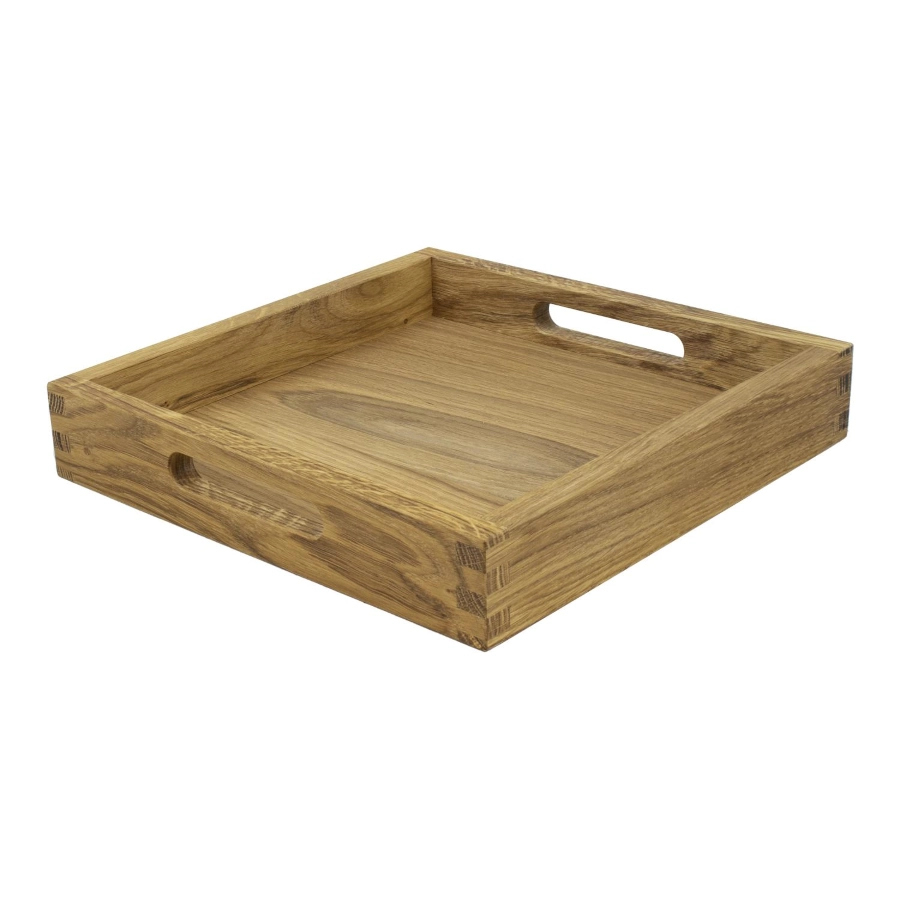 Bricka av ek med handtag som är 28x28 cm och linoljad från Select Concept.