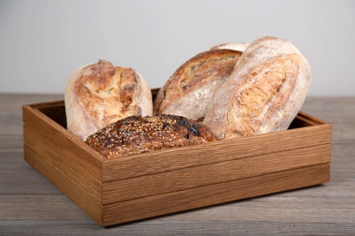 Stapelbar trälåda från Select Concept i GN 1/2 storlek med höjd 8,5 cm och linoljad.