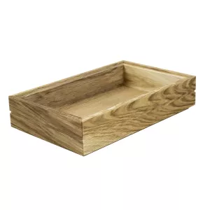 Stapelbar trälåda från Select Concept i GN 1/4 storlek med höjd 5,7 cm och linoljad.