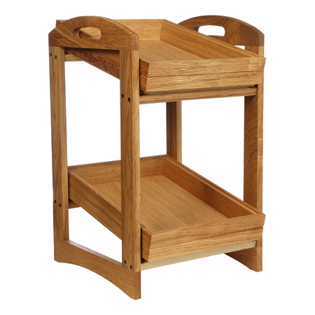 Ställning i linoljat från Select Concept med stapelbara GN 1/2 trälådor.