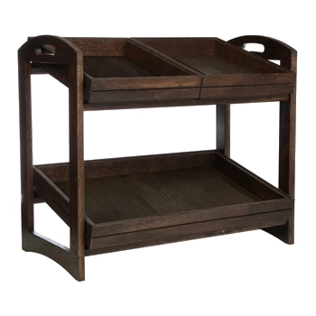 Ställning i havana black från Select Concept med stapelbara GN 1/2 och GN 1/1 trälådor.