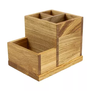 Besticklåda med 4 fack från Select Concept och linoljad med plats för bestick, servetter och kryddkvarnar.