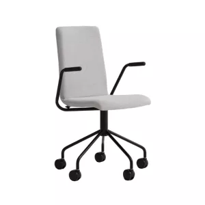 Bristol konferensstol med svart 5-vingat hjulstativ och ljusgrå tyg från Lotus Furniture.