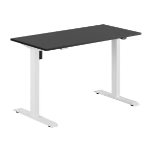 Up & Down Easy skrivbord som är höj/sänkbart med 1 motor och vitt stativ ihop med svart skiva från Elj.