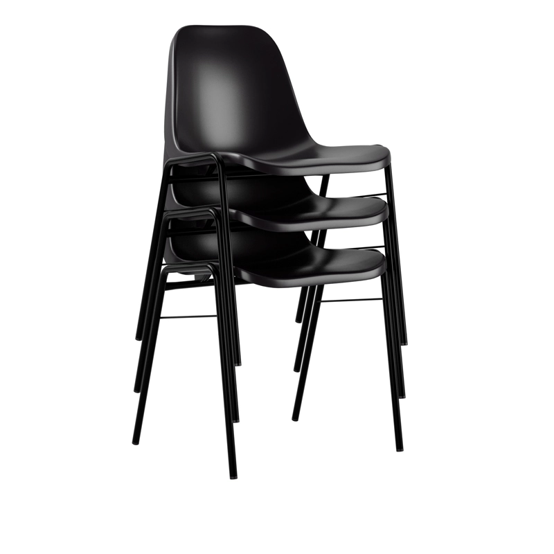 Bella stolar från Elj i svart som är staplade.