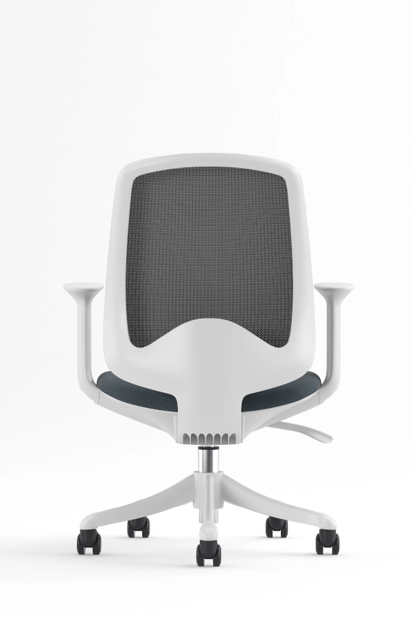 Caen kontorsstol och skrivbordsstol i vitt med mörkgrå tyg och mörkgrå mesh.