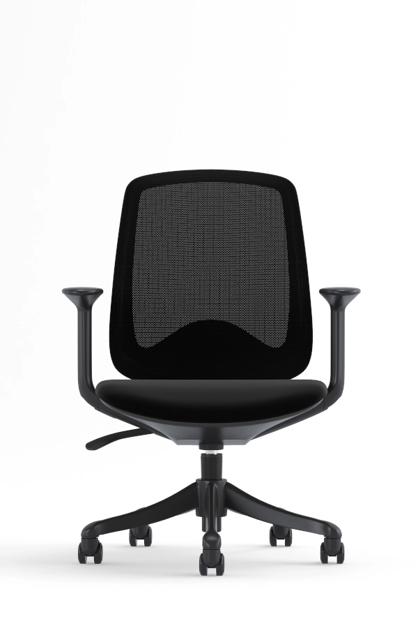 Caen kontorsstol och skrivbordsstol med svart tyg och svart mesh.