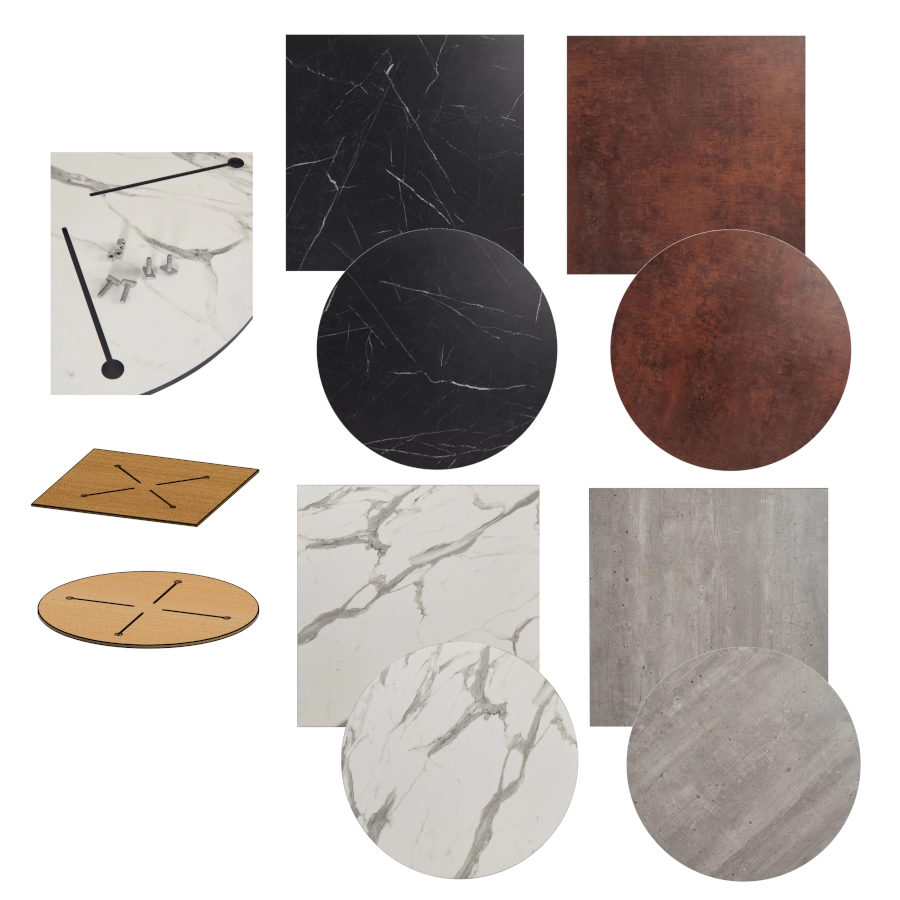 Bordsskiva av kompaktlaminat från Global som finns i olika färger och former.