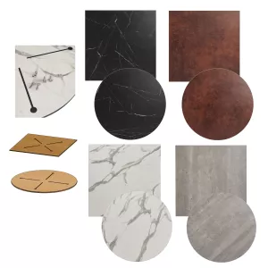 Bordsskiva av kompaktlaminat från Global som finns i olika färger och former.