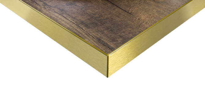 AL387 bordsskiva, laminat, rak guld aluminiumkant, tjocklek 3,87/2,1 cm
