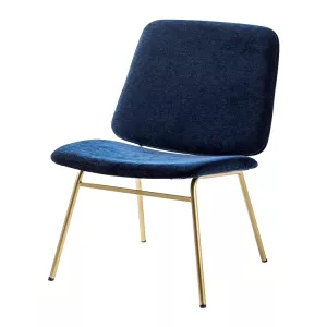Goomba fåtölj från Skafab i blått med guldfärgat stativ.
