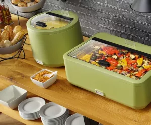 Uniq soppvärmare ihop med chafing dish i grönt från Hendi.