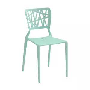 Inca stol från Elj i mintgrönt som har en dekorativ rygg och är stapelbar.