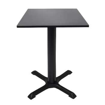 Lia restaurangbord med kryssfot av gjutjärn och fyrkantig bordsskiva av laminat.