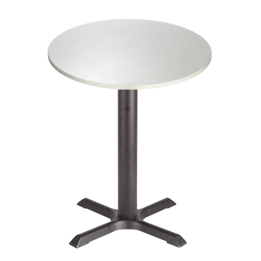 Lia restaurangbord med kryssfot av gjutjärn och rund bordsskiva av laminat.