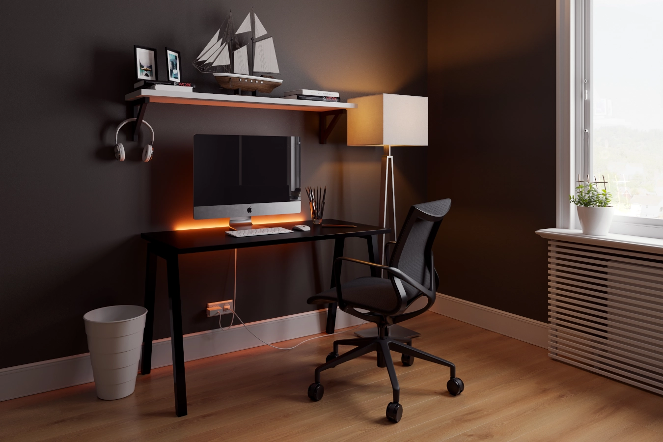 Möte kontorsstol och konferensstol i svart mesh med svart Luna bord.