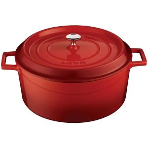 Gryta 28 diameter cm av gjutjärn från Lava i röd färg.