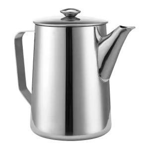 Kaffekanna av rostfritt stål med hänglock och lång pip som rymmer 0,6 liter.