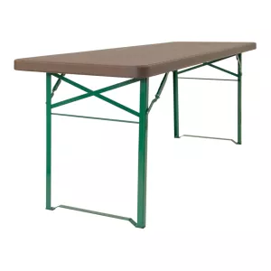 Munich bord 220x67 cm med höjd 77 cm från Zown med grönt stativ och brun skiva.
