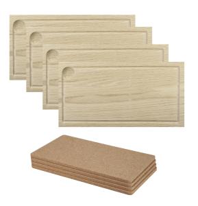 Paket med 4 st planksteksbrädor 32x17 cm av ek med korkunderlägg från Exxent.