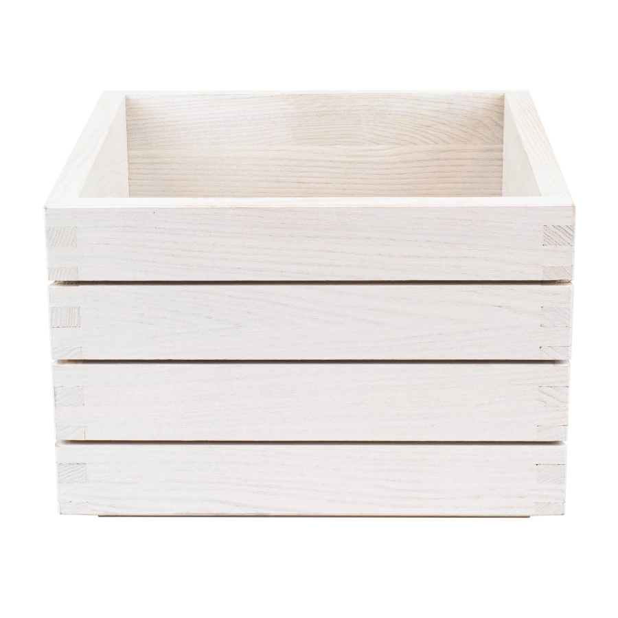 Stapelbar trälåda från Select Concept som är i askbets och 24,7x24,7x16,8 cm.