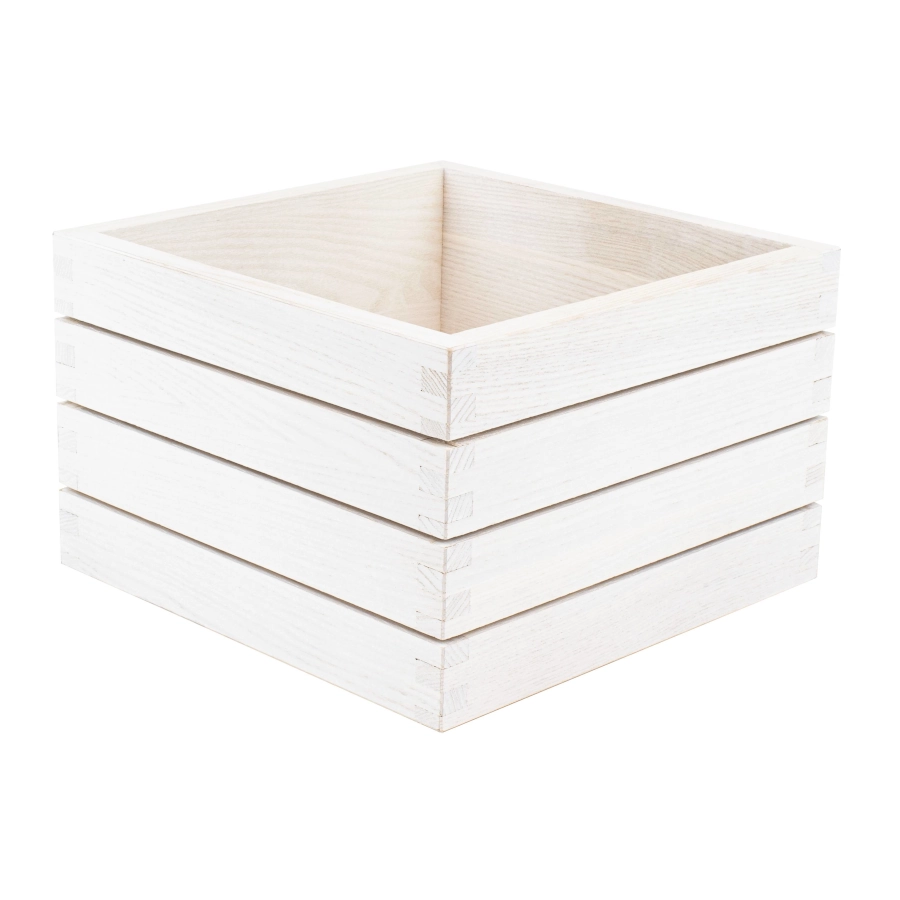 Stapelbar trälåda från Select Concept som är i askbets och 24,7x24,7x16,8 cm.