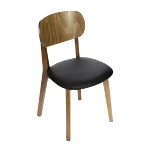 Kuni stol i brunoljad valnöt och sits av svart konstläder från Select.