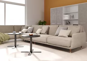 Studio kryss bordsstativ med höjd 48 cm med bordsskiva i en miljö.