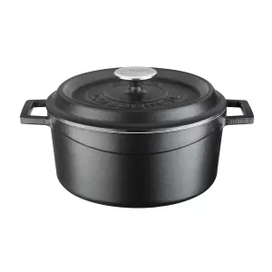 Gjutjärnsgryta 28 diameter i matt svart med vit emaljerad insida som rymmer 4,5 liter från Lava.