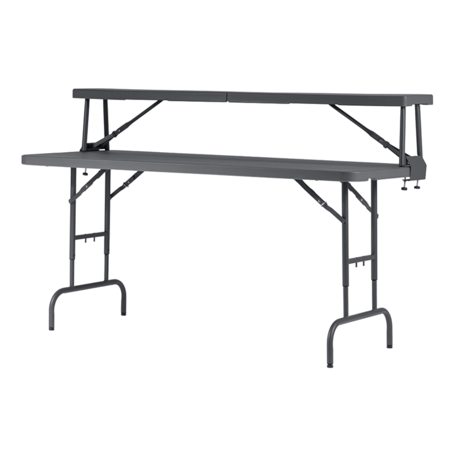 Worktop 180 bord 183x76 cm med hylla som är fällbart och höj/sänkbart i mörkgrå från Zown.