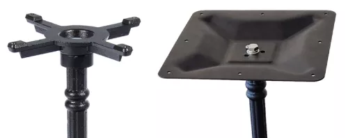 Bistro Small bordsstativ från Global och närbild övre fästplatta.