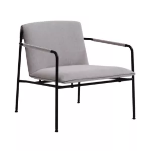 Turin fåtölj från Lotus Furniture i svart lack med ljusgrå tyg.