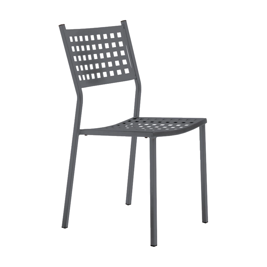 Alice stol från Vermobil i antikgrå som är stapelbar med perforerad sits och rygg.