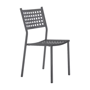 Alice stol från Vermobil i antikgrå som är stapelbar med perforerad sits och rygg.