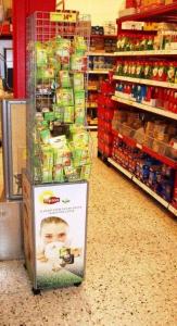 Störställ i metall med vändbara skyltar