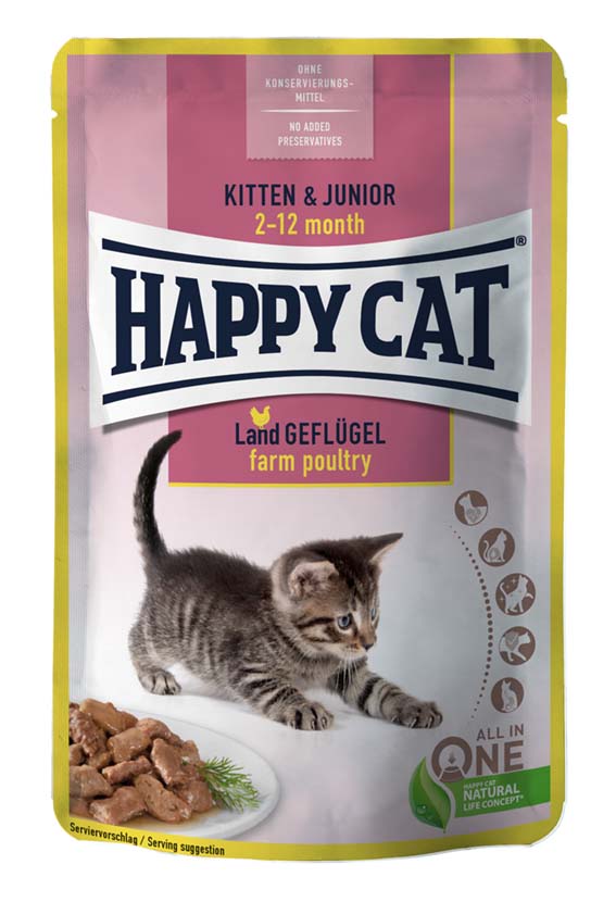 HappyCat våt/sås, Kitten/Jun. fågel, 85 g