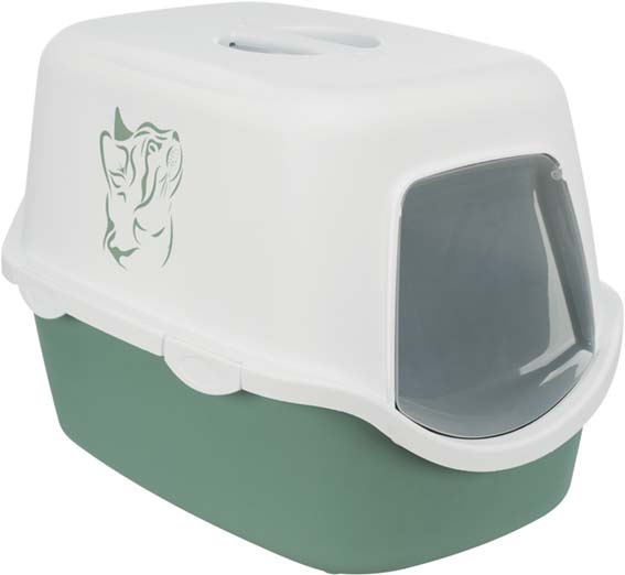 Kattlåda Vico m huv/lucka 40o40o56 cm,  dekor, grön/vit
