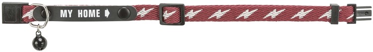 Katthalsband MY HOME m. adressflik, snabbslås, bjällra. Nylon. Röd