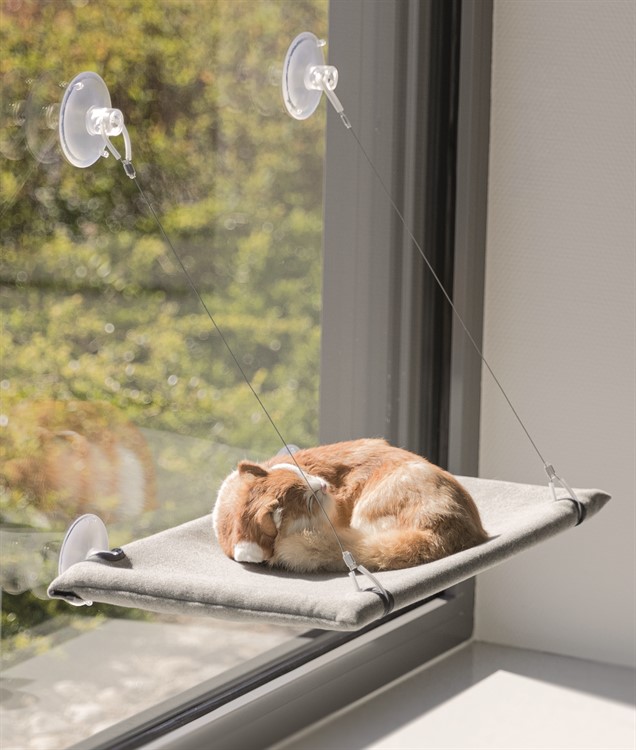Fönsterdyna katt, med sugkoppar, 50 o 30 cm, grå