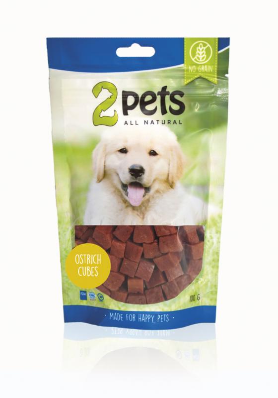 2pets Dogsnack Ostrich/Struts Cubes, 100 g