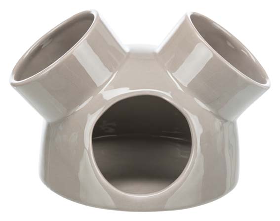 Keramikhus med 3 ingångar, mus, o, 16 o 12 cm, taupe