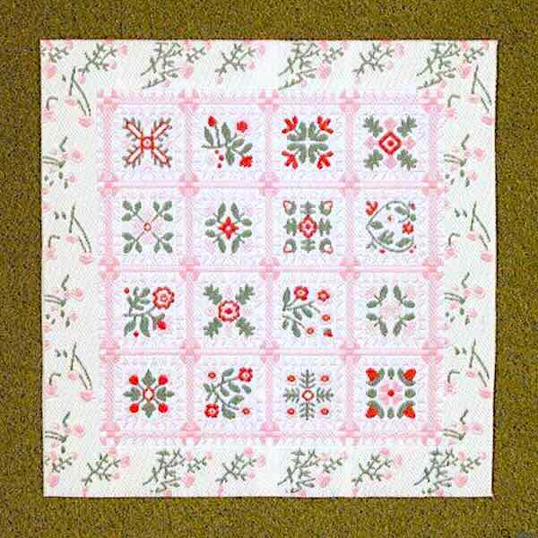 Matta rosa grön vit 12 x 12cm