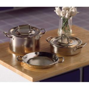 3 st större grytor gryta stekkärl silver