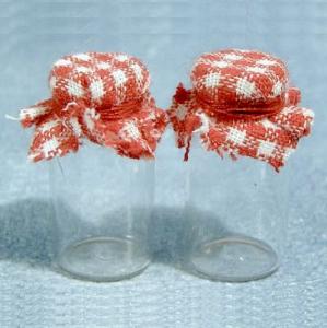 2 st glasburkar rutigt lock, tomma