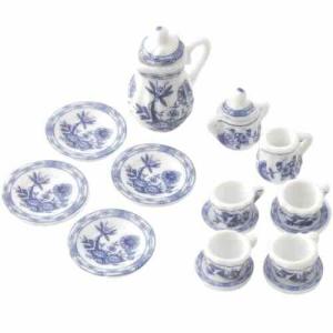 Servis 17 delar blå blommor och blad