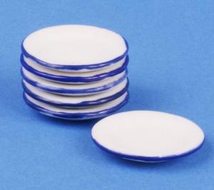 6 st tallrikar porslin 3 cm blå kant
