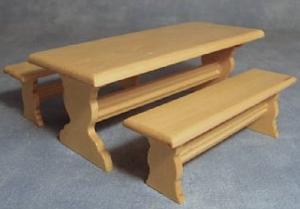 Köksbord m bänkar trä