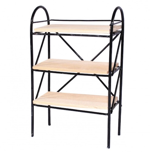 Hylla svart metall trä